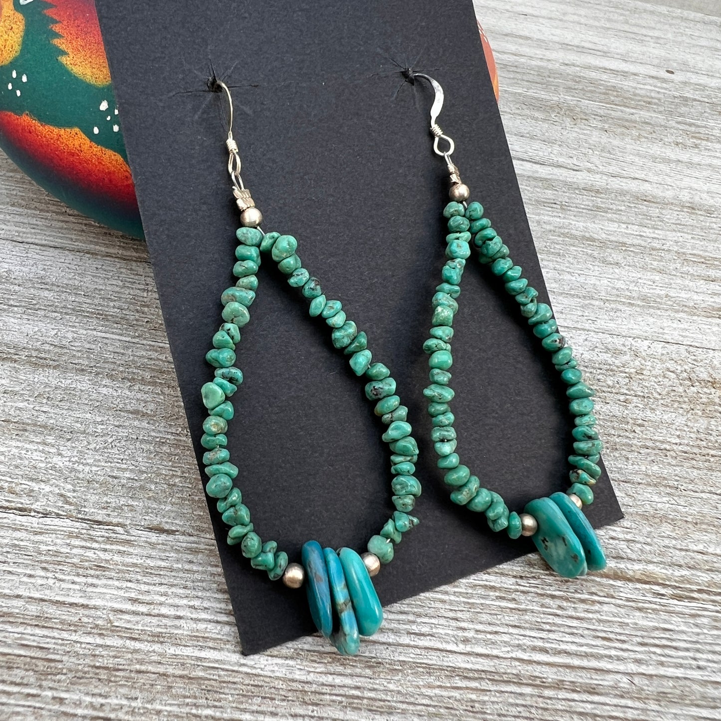 Kingman turquoise earrings 1, boho raw nuggets chips with tab turquoise drops