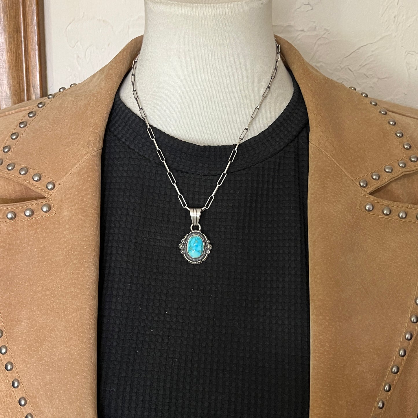 Kingman Turquoise pendant sterling silver Marita Benally Navajo 748
