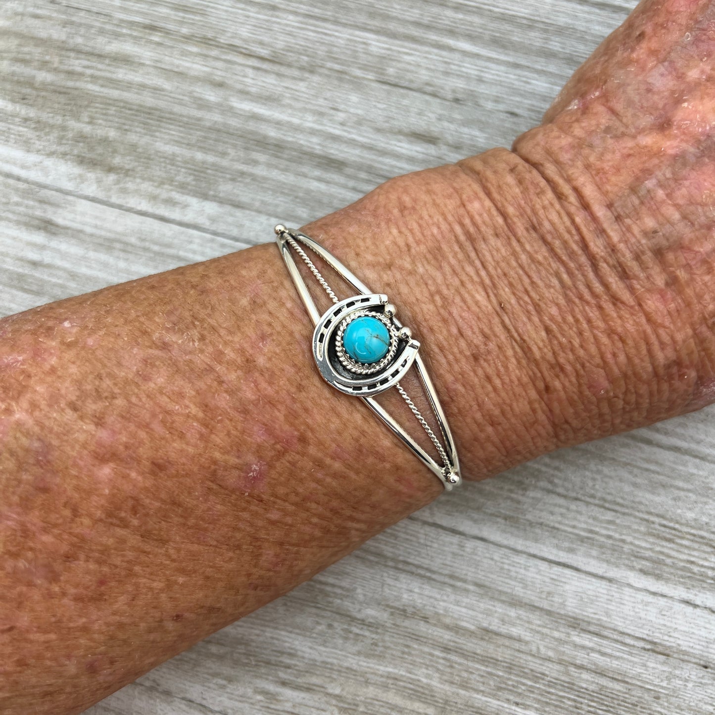 6 1/4" Kingman Turquoise Horseshoe Cuff Bracelet Sterling Silver Letricia Largo BR55