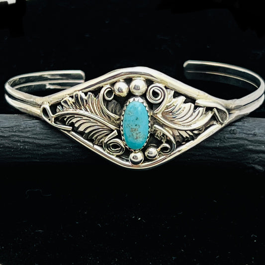 6 1/2" Stamped Navajo sterling silver Turquoise cuff bracelet Harry Yazzie BR68