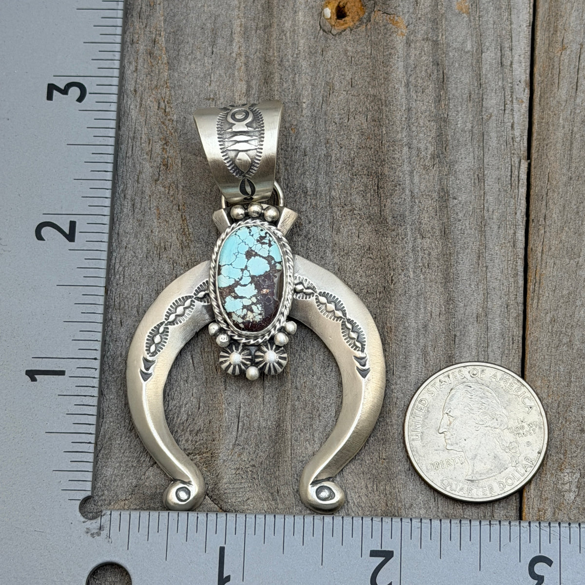 Golden Hills Turquoise Naja Pendant Sterling silver Samuel Yellowhair Navajo Handmade PD7