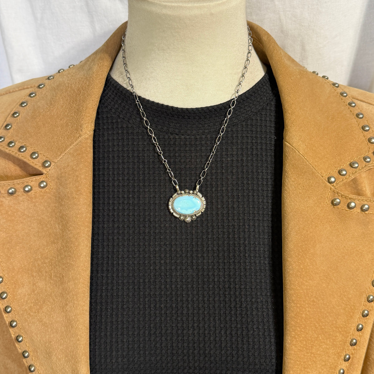 Golden Hills turquoise station necklace Sterling Silver Navajo Samuel Yellowhair NK33
