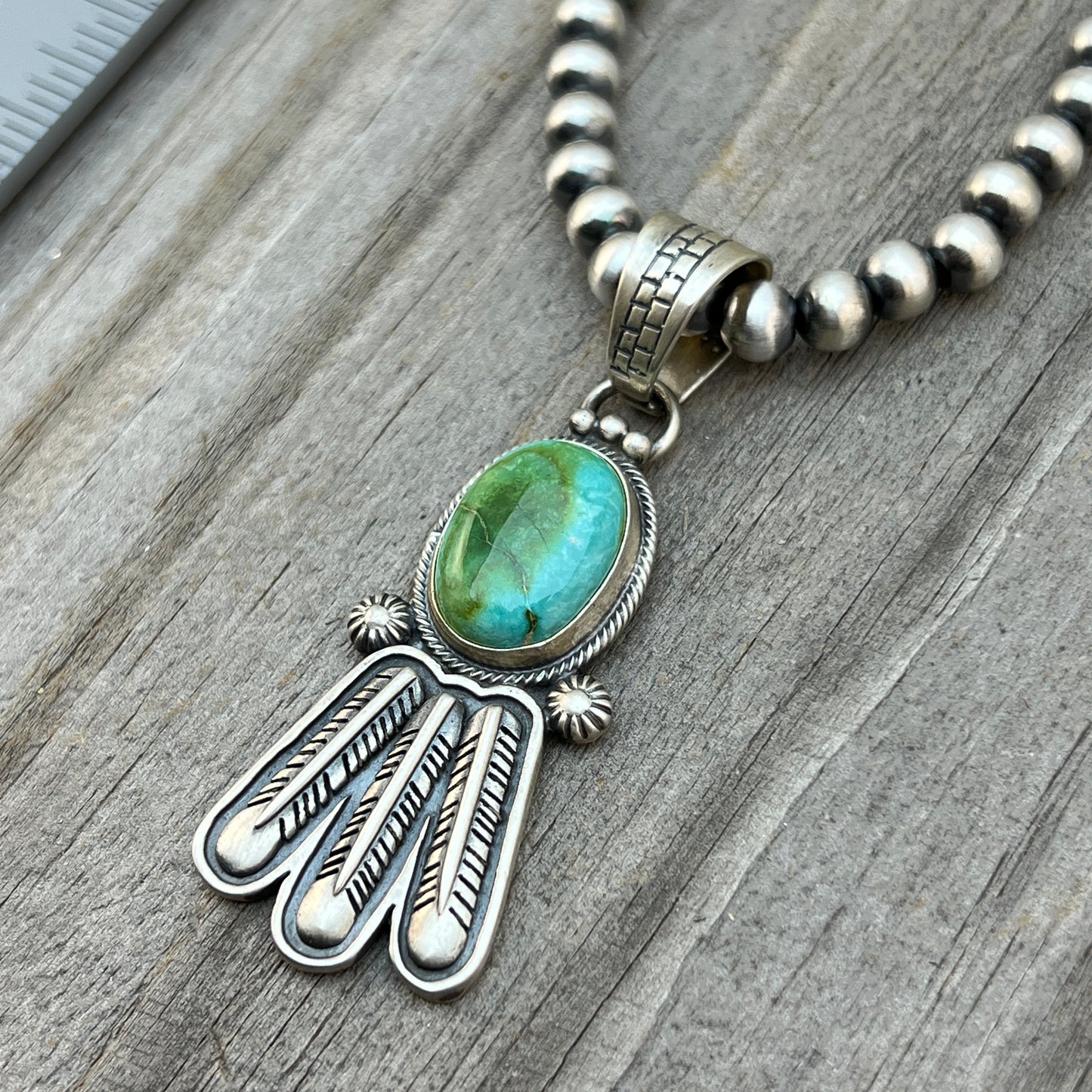 18" Sonoran Turquoise necklace sterling silver 6mm bead Verley Betone Navajo 771