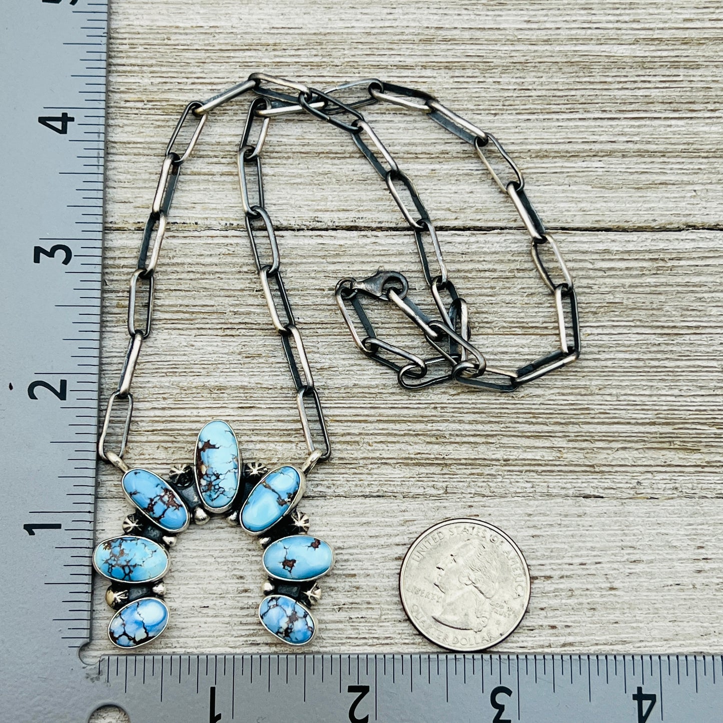 Golden Hills Turquoise Naja Necklace Sterling Silver Handmade paperclip Chain Darrin Livingston