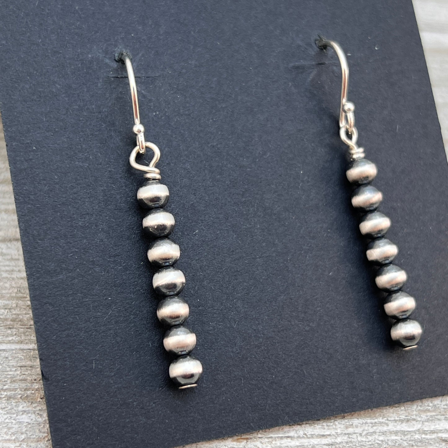 4mm Sterling Silver Oxidized Pearl Earrings, Southwest Silver beads, Western