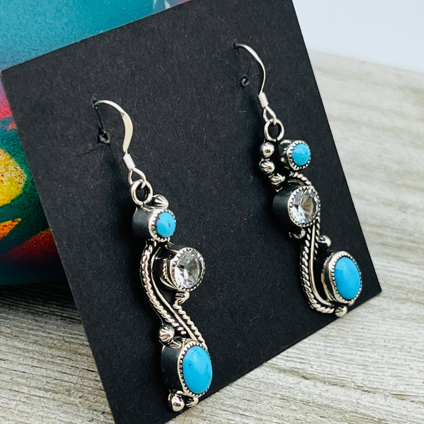 Blue Turquoise Cubic Zirconia CZ Dangle Earrings Sterling Silver Jimmy garcia ER64