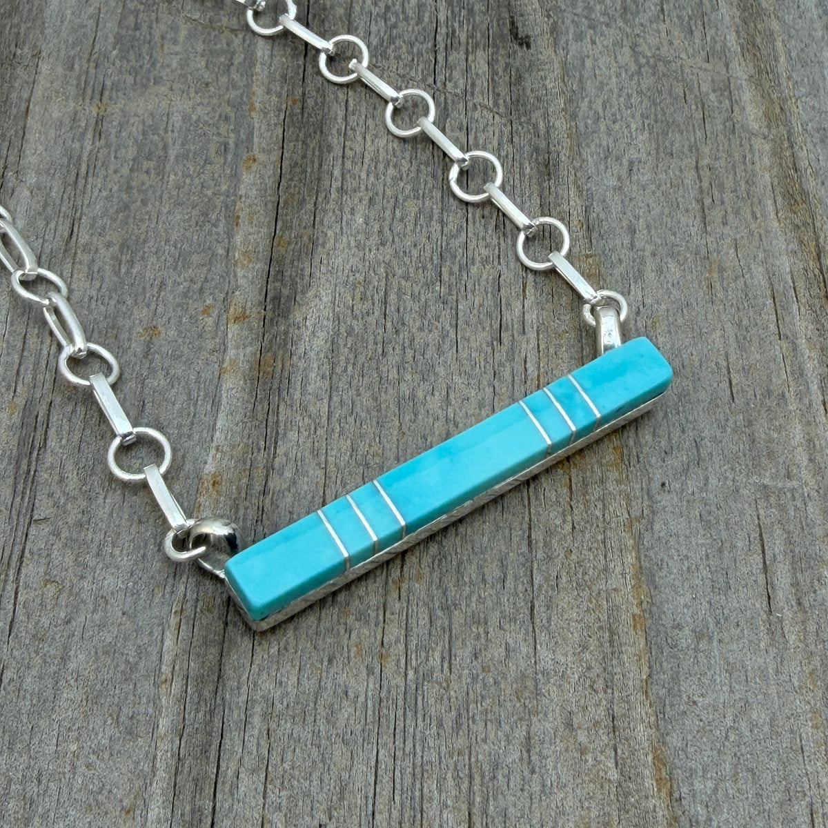 22" Turquoise inlay bar necklace Zuni handmade MaDerral Kallestewa 2