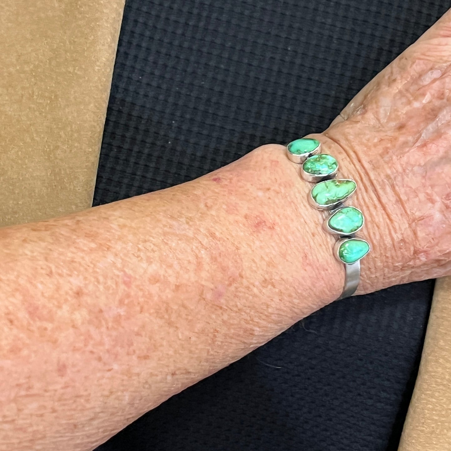 6 1/4" Sonoran Gold Turquoise Cuff Bracelet Sterling silver Navajo Tom Lewis boho