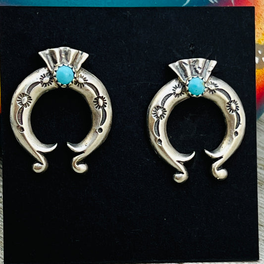 1" Turquoise Naja post earrings sterling silver Adrienne Gordon Navajo ER61