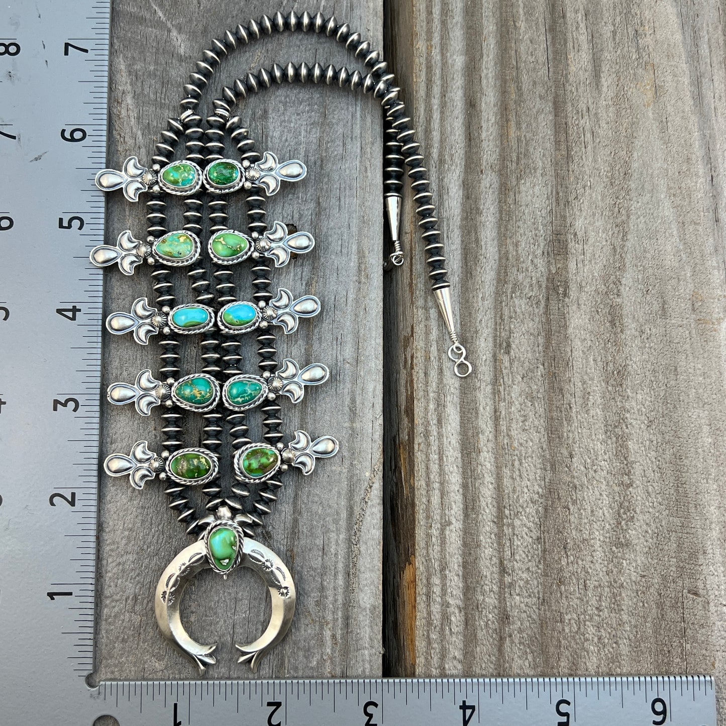 Sonoran Green Turquoise Small Squash Blossom Necklace Adrienne Gordon Navajo 516