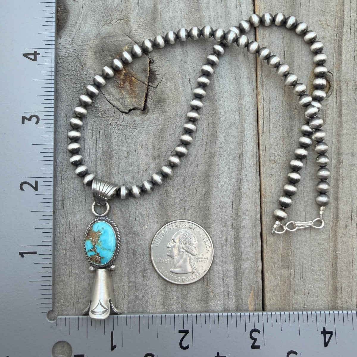16" Sonoran Turquoise Squash Blossom Necklace Sharon McCarthy Sterling silver NK50