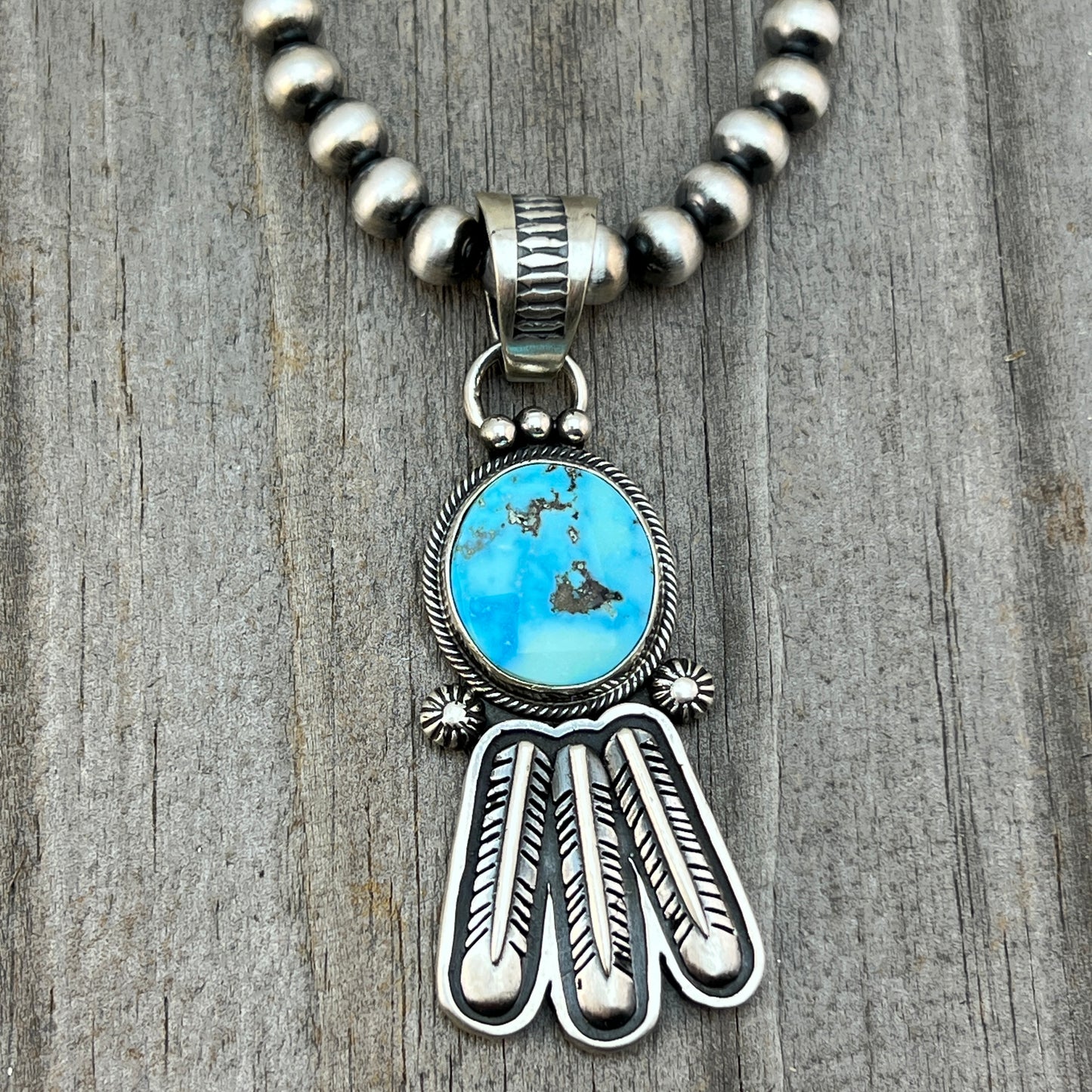 18" Sonoran Turquoise necklace sterling silver 6mm bead Verley Betone Navajo 769