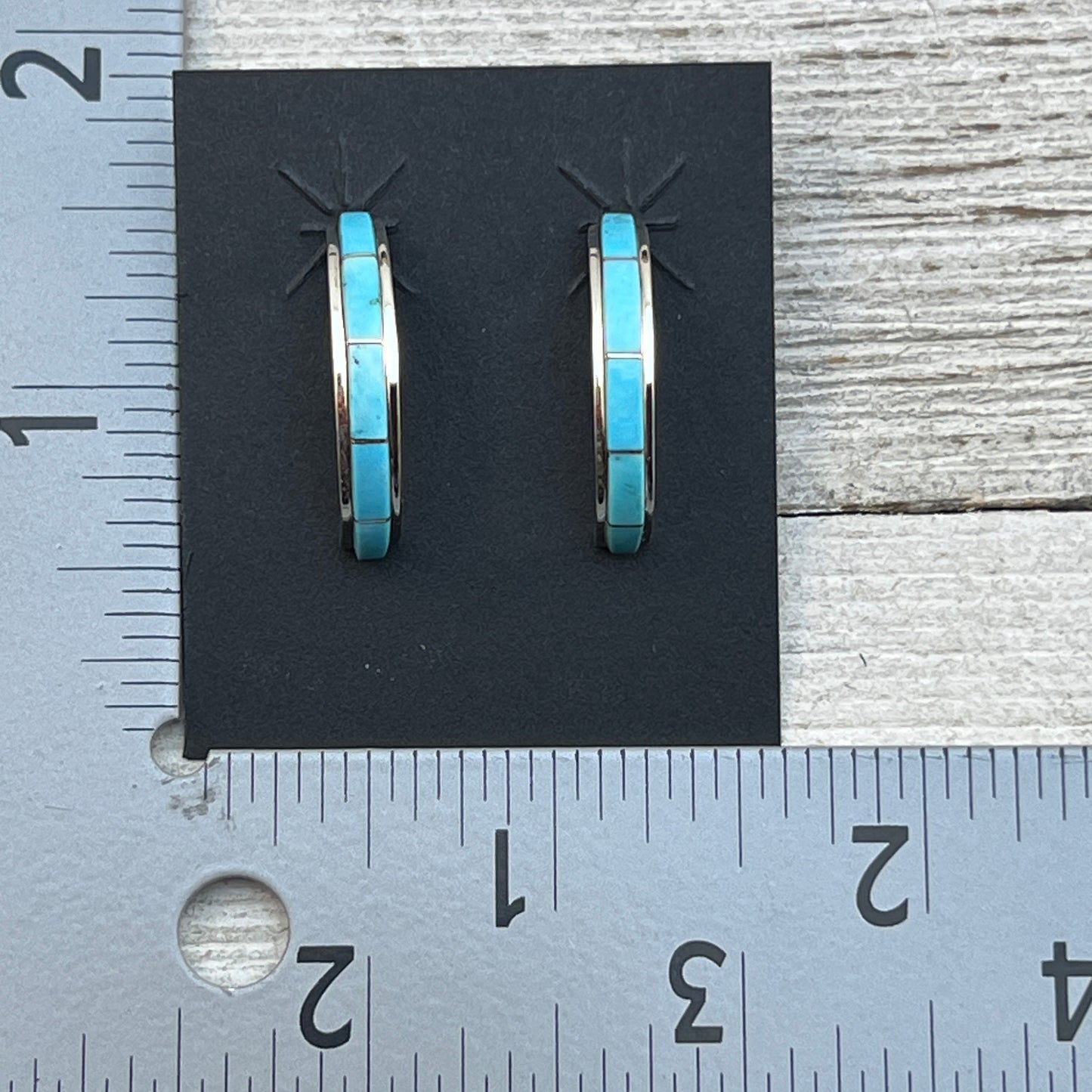 Small Turquoise 7/8" narrow turquoise zuni hoop earrings sterling silver Gloria Waseta 424