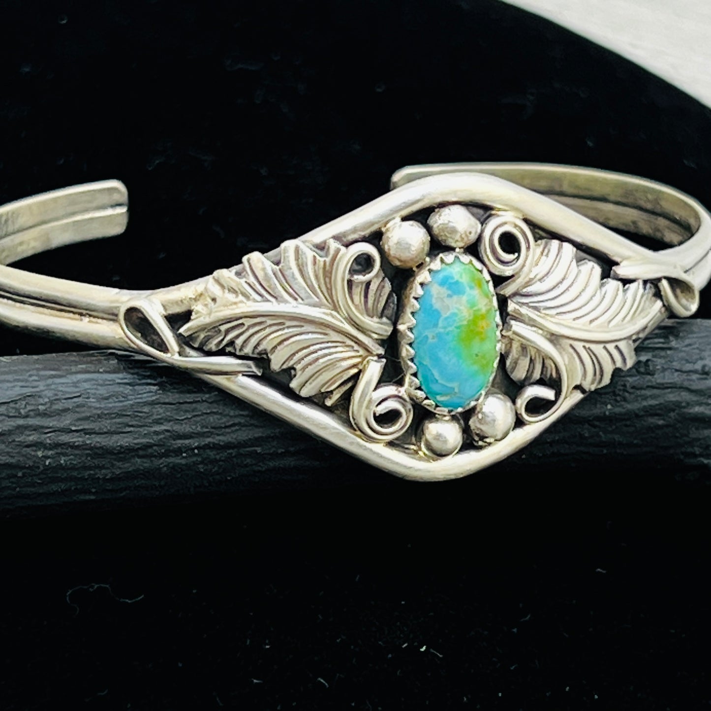 6 1/2" Stamped Navajo sterling silver Turquoise cuff bracelet Harry Yazzie BR69