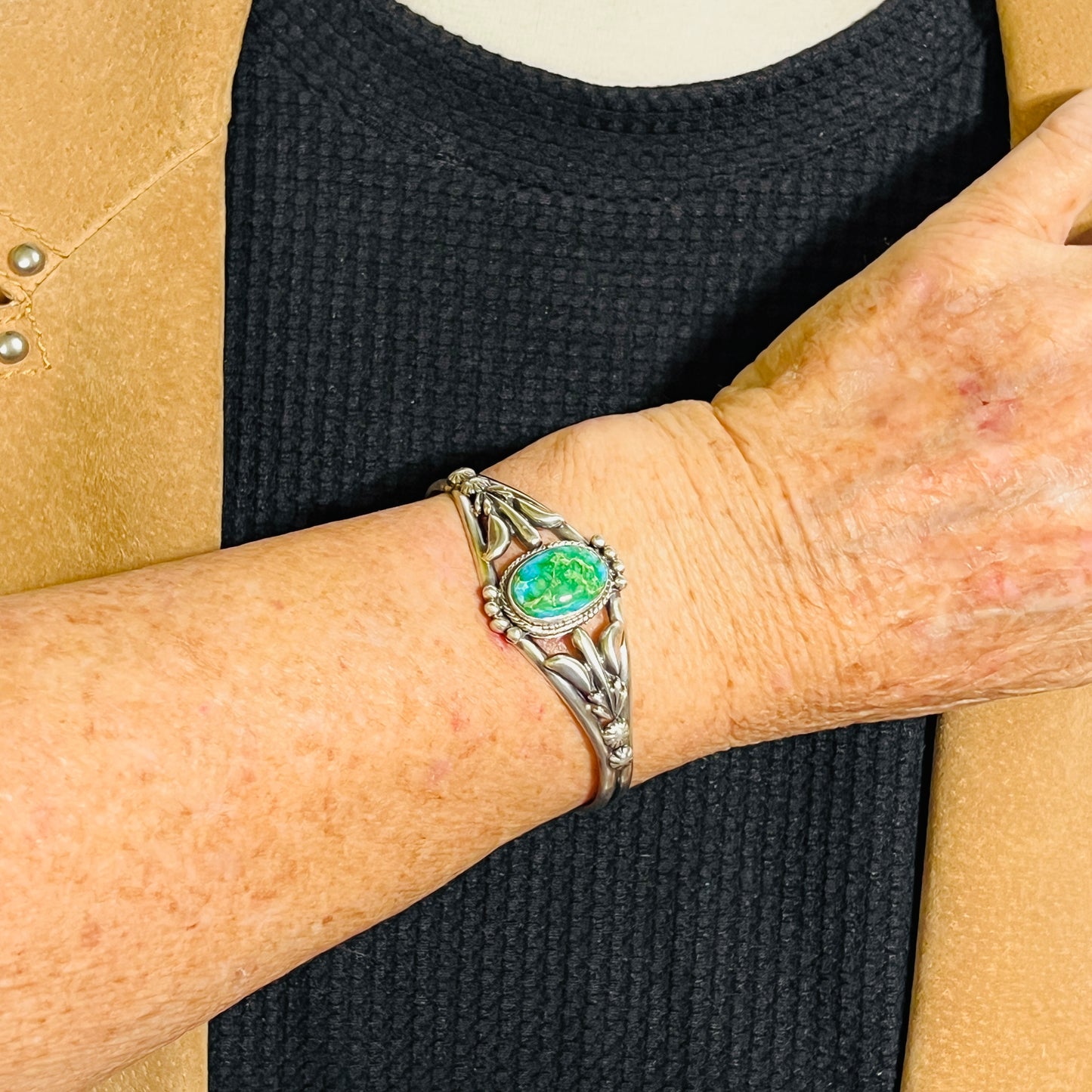 6 1/4" Sonoran Gold polychrome Turquoise cuff bracelet sterling silver Bobby Platero BR13