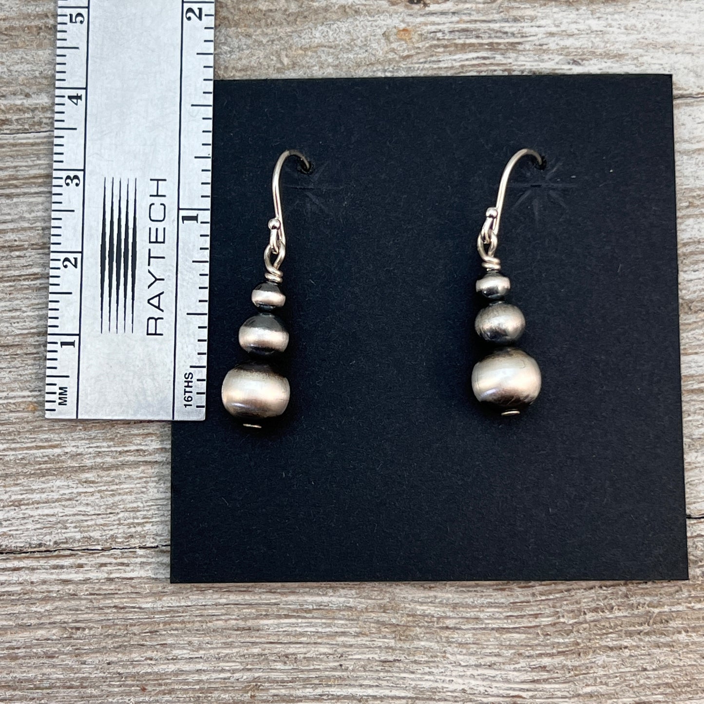 Graduated Sterling Silver Oxidized Pearl Earrings, Southwest Silver beads, 4mm 5mm 6mm