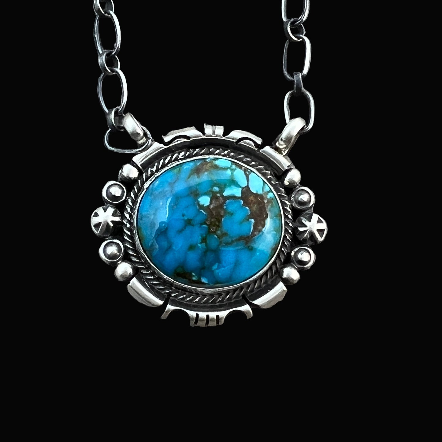 18" Kingman Spiderweb Turquoise Necklace Sterling silver Navajo Daniel Benally 589