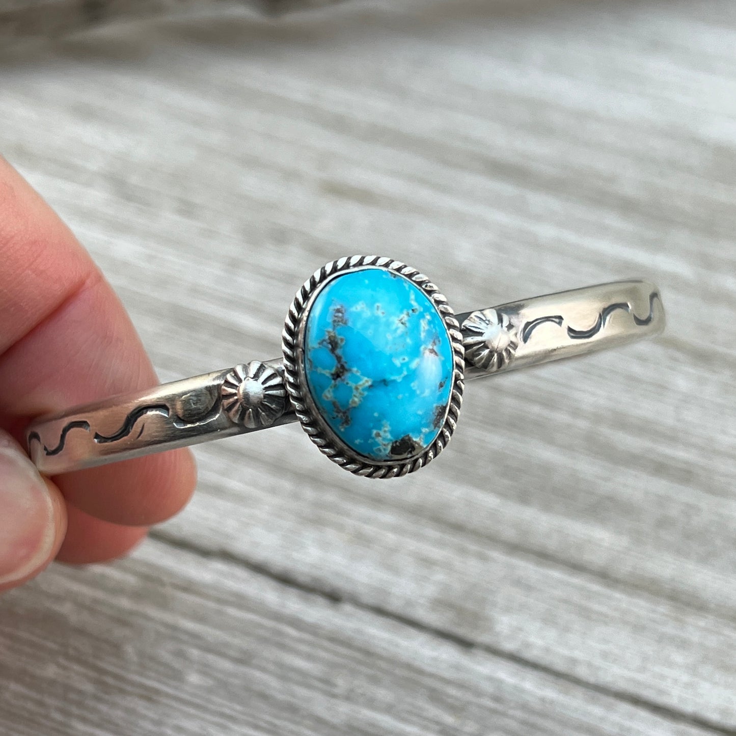 6.25 6.5 6.75 Kingman Turquoise stacker Cuff bracelet #1 Sterling Silver Samuel Yellowhair