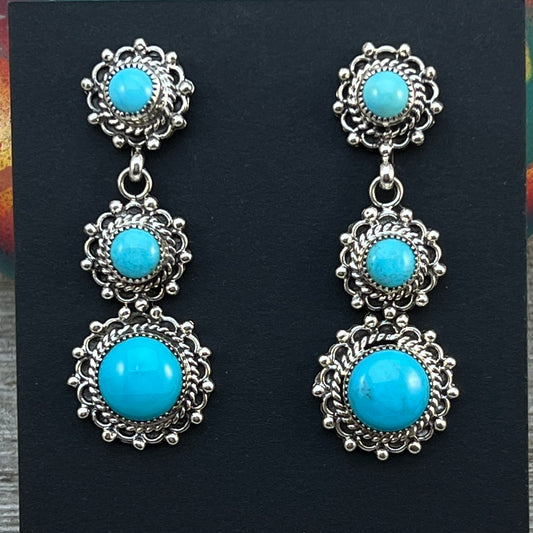 Light Blue Turquoise Drop Earrings, Navajo handmade sterling silver Evelyn Platero