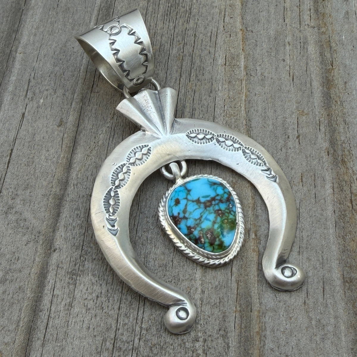 Blue Kingman Turquoise Naja Pendant sterling silver Sharon McCarthy Navajo Handmade PD2
