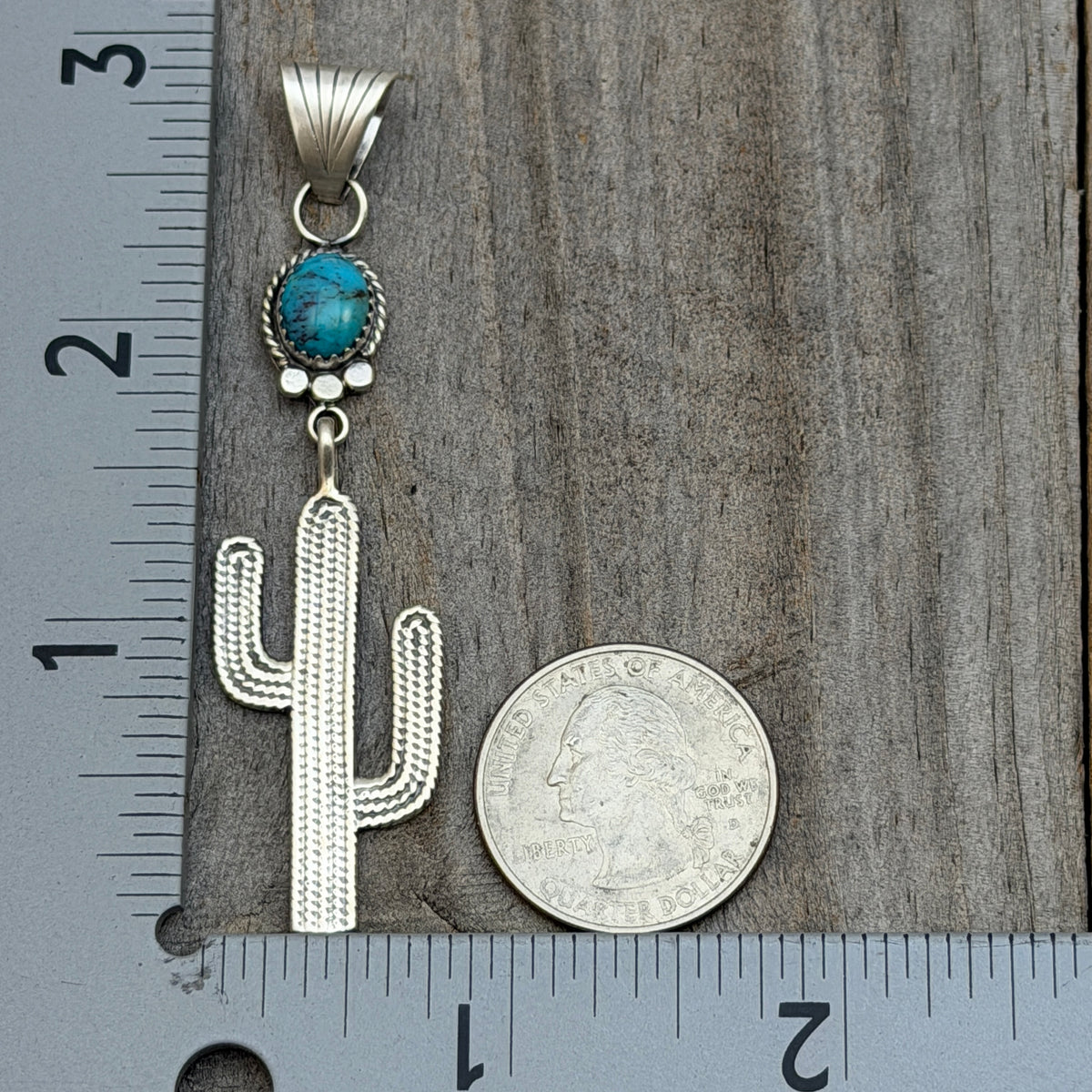 Blue Campitos Turquoise Cactus Pendant Sharon McCarthy Navajo Sterling Silver PD8
