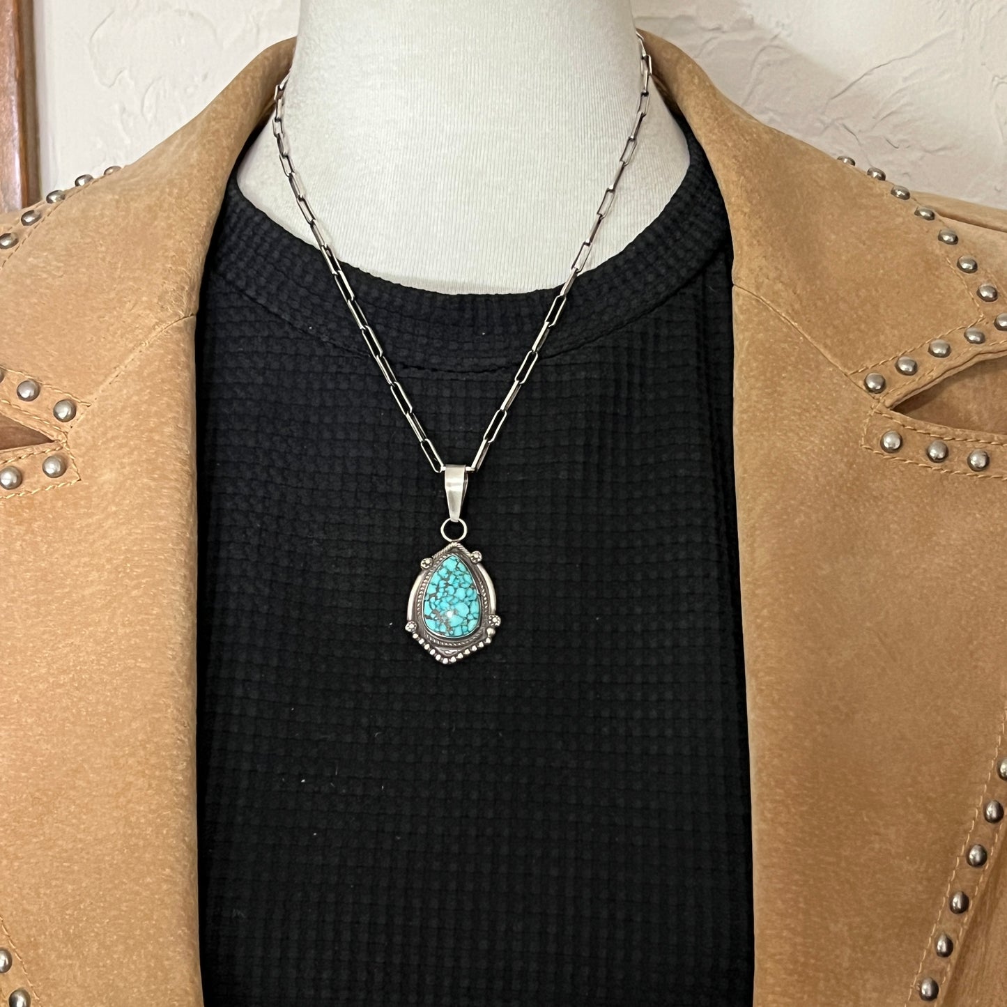 High Grade  Kingman Spiderweb Turquoise pendant sterling silver Leslie Nez Navajo 793