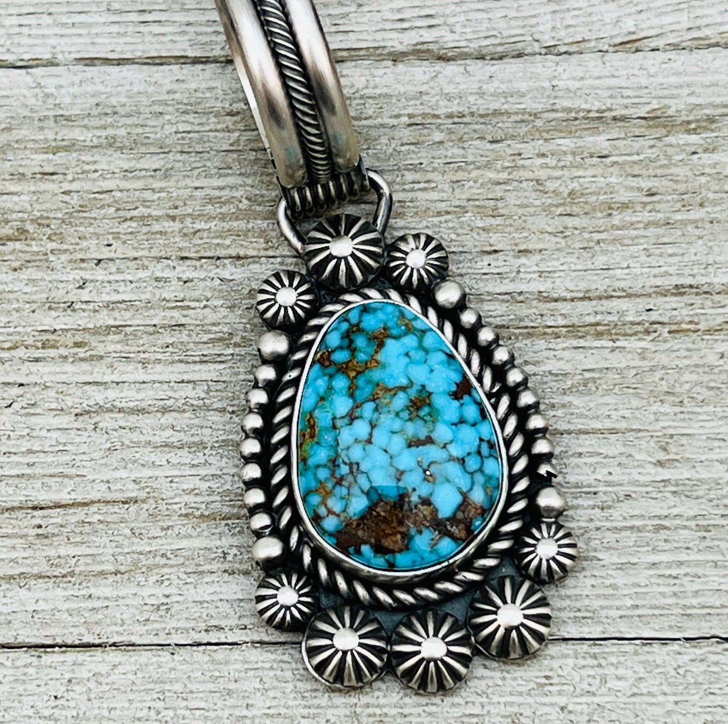 Blue Kingman Spiderweb Turquoise Pendant Navajo Sterling silver Michael Calladitto Navajo