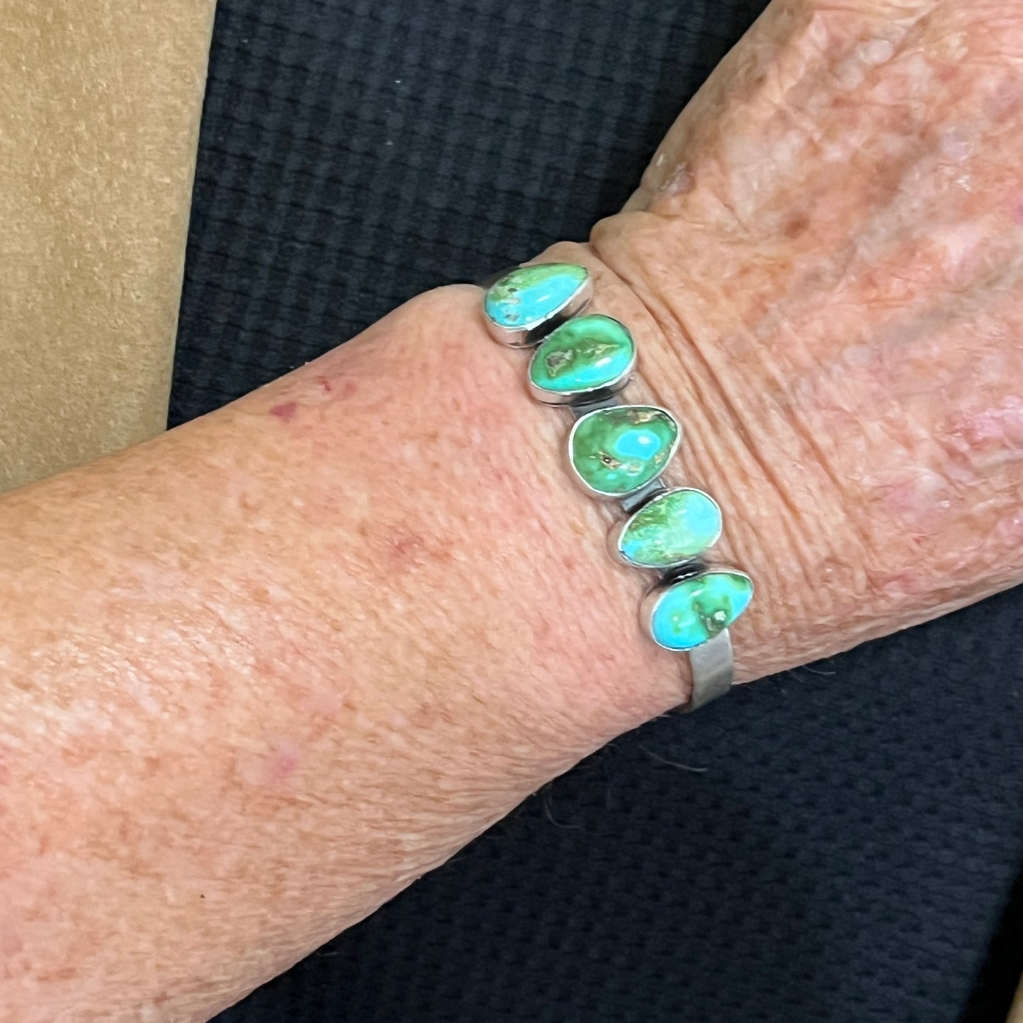 6 1/4" Sonoran Gold Turquoise Cuff Bracelet Sterling silver Navajo Tom Lewis boho