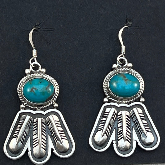 Turquoise feather dangle earrings sterling silver Navajo Sharon McCarthy 454