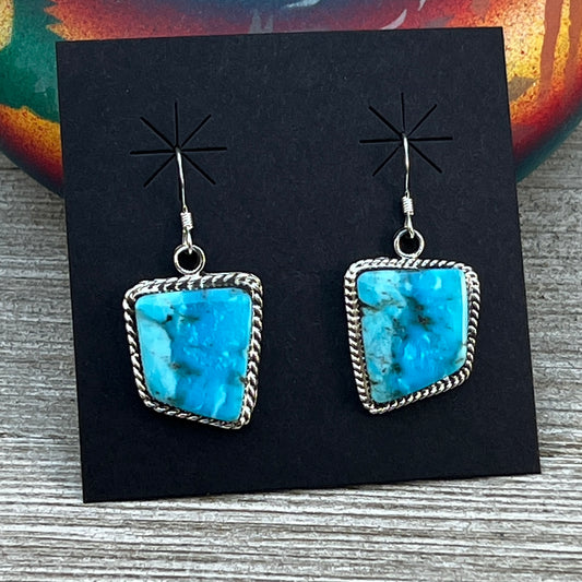 Geometric Blue Turquoise Dangle Earrings sterling silver Navajo Arlene Lewis 2