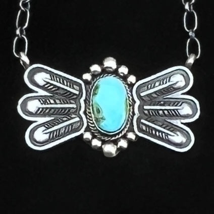 17 1/2"Sonoran Turquoise Necklace Feather sterling silver Navajo Verley Betone boho 9