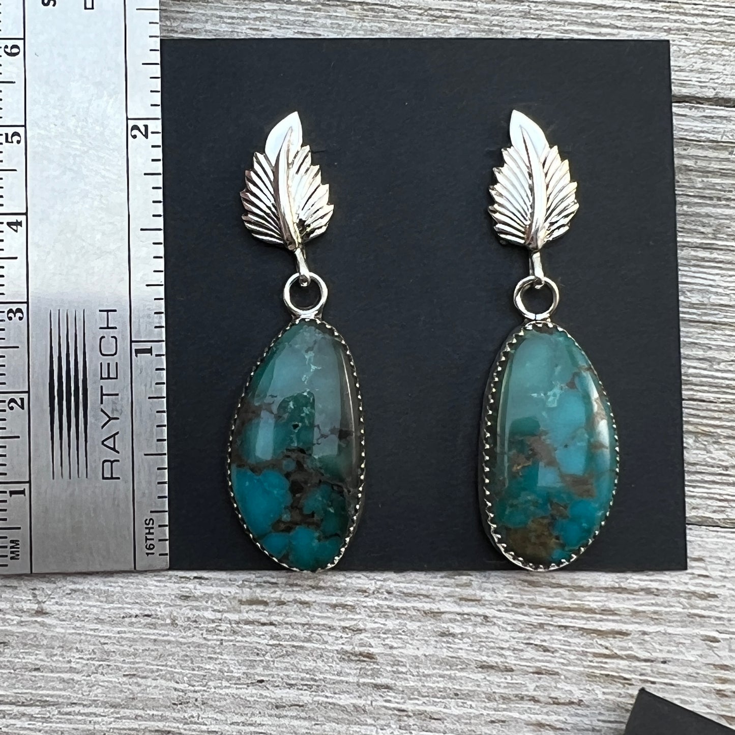 Dark Blue Turquoise Dangle Drop earrings #4, Navajo Hiram Largo