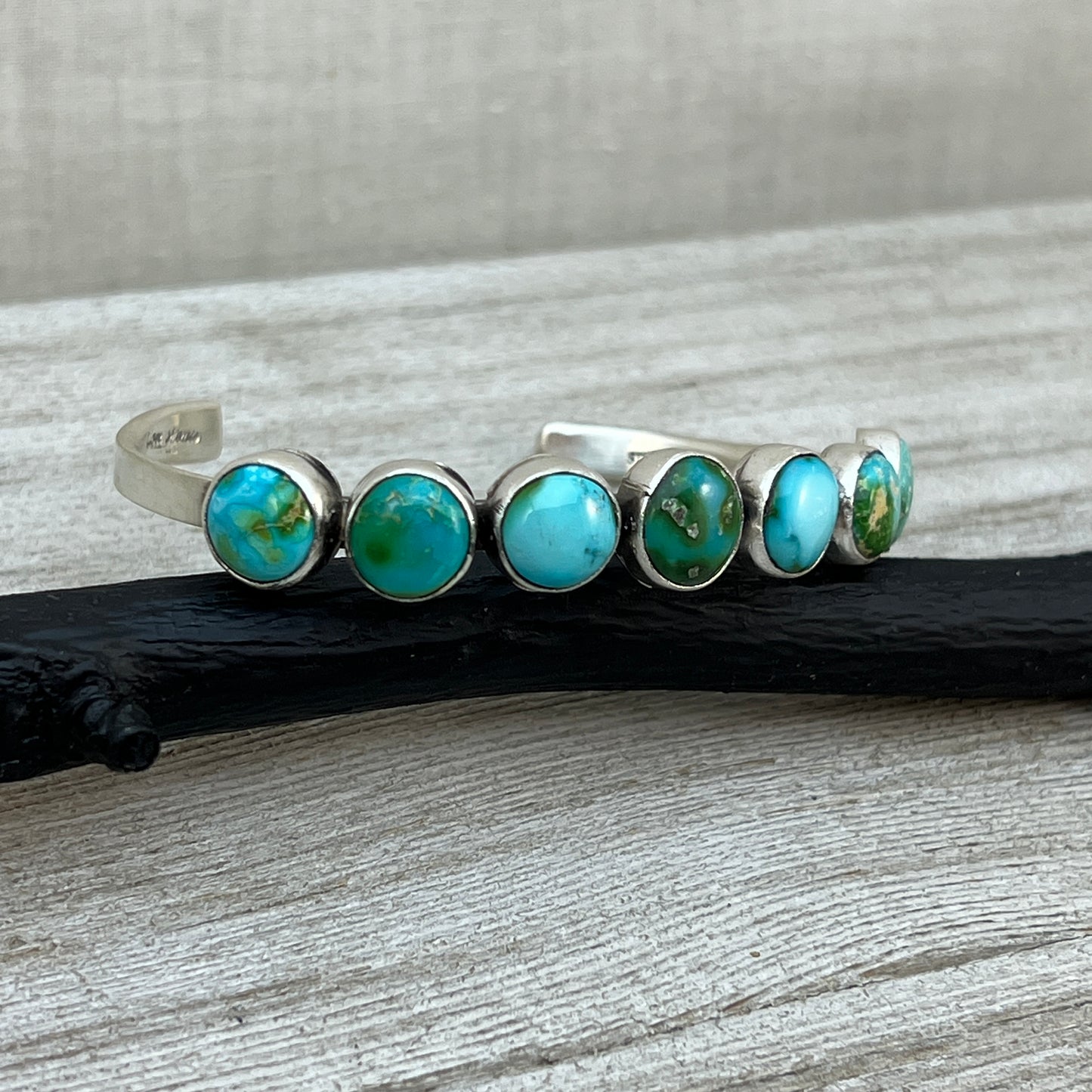 6.5" Sonoran Gold turquoise Cuff Bracelet, Sterling Silver Navajo Tom Lewis boho