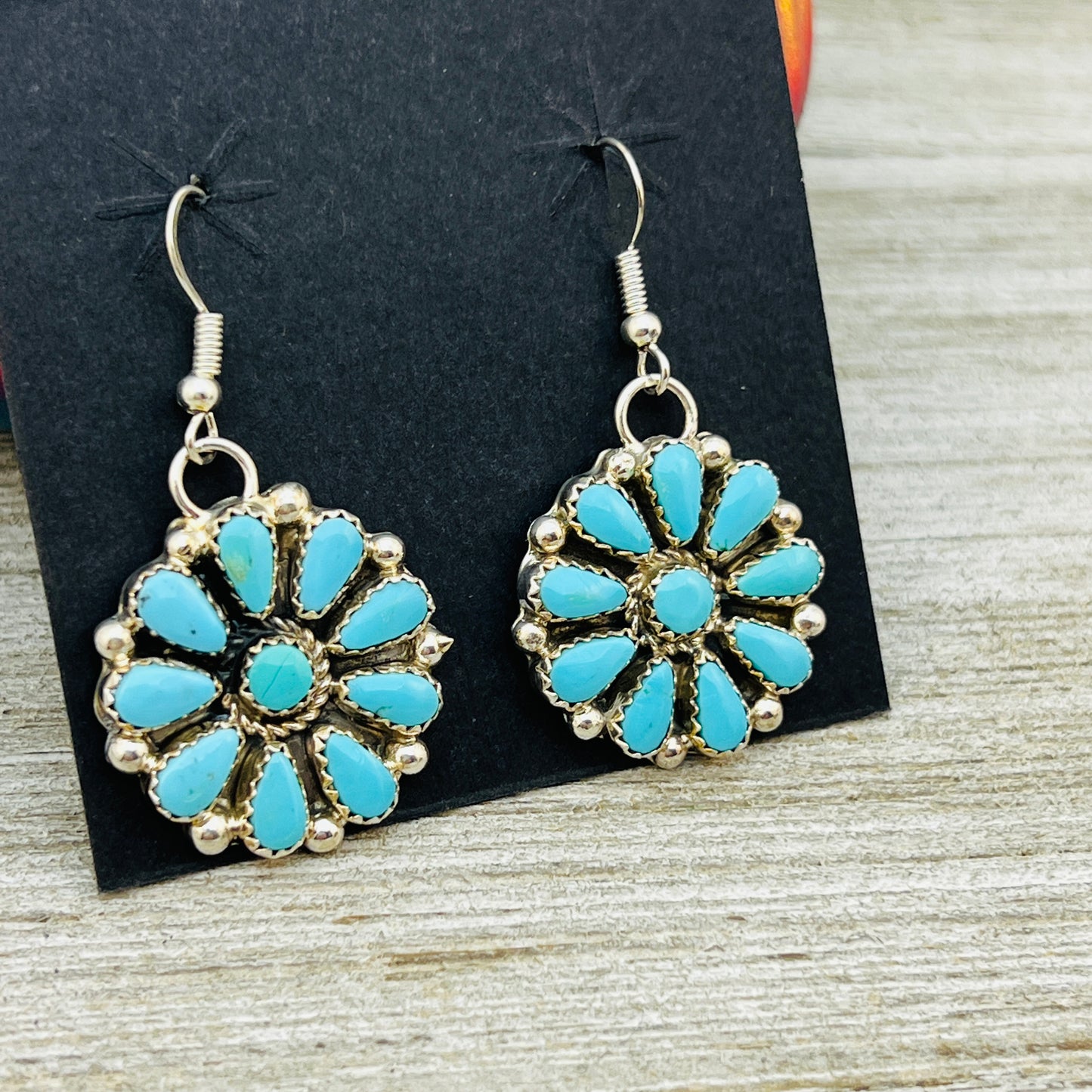 Clear Light Blue Kingman turquoise 1" Cluster dangle earrings Alicia Wilson Zuni signed 882