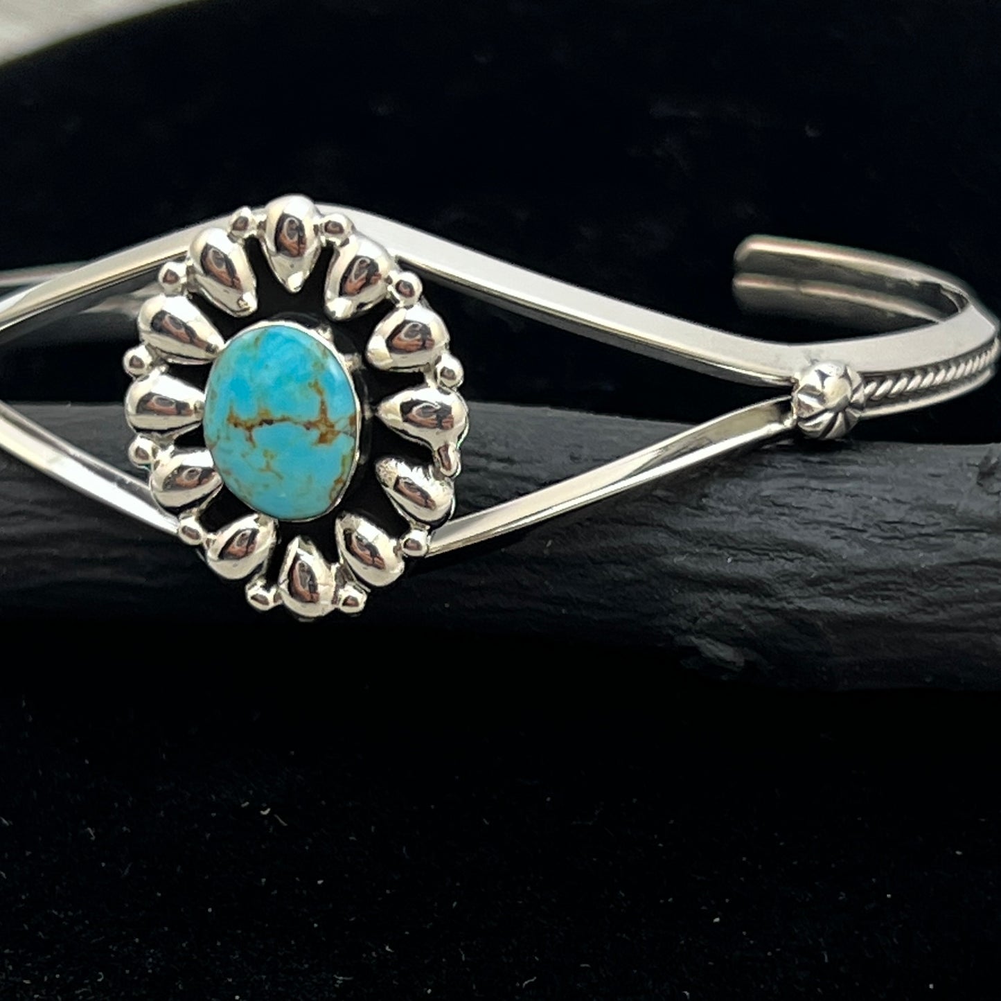6 1/2" Stamped Navajo sterling silver turquoise cuff bracelet BR61