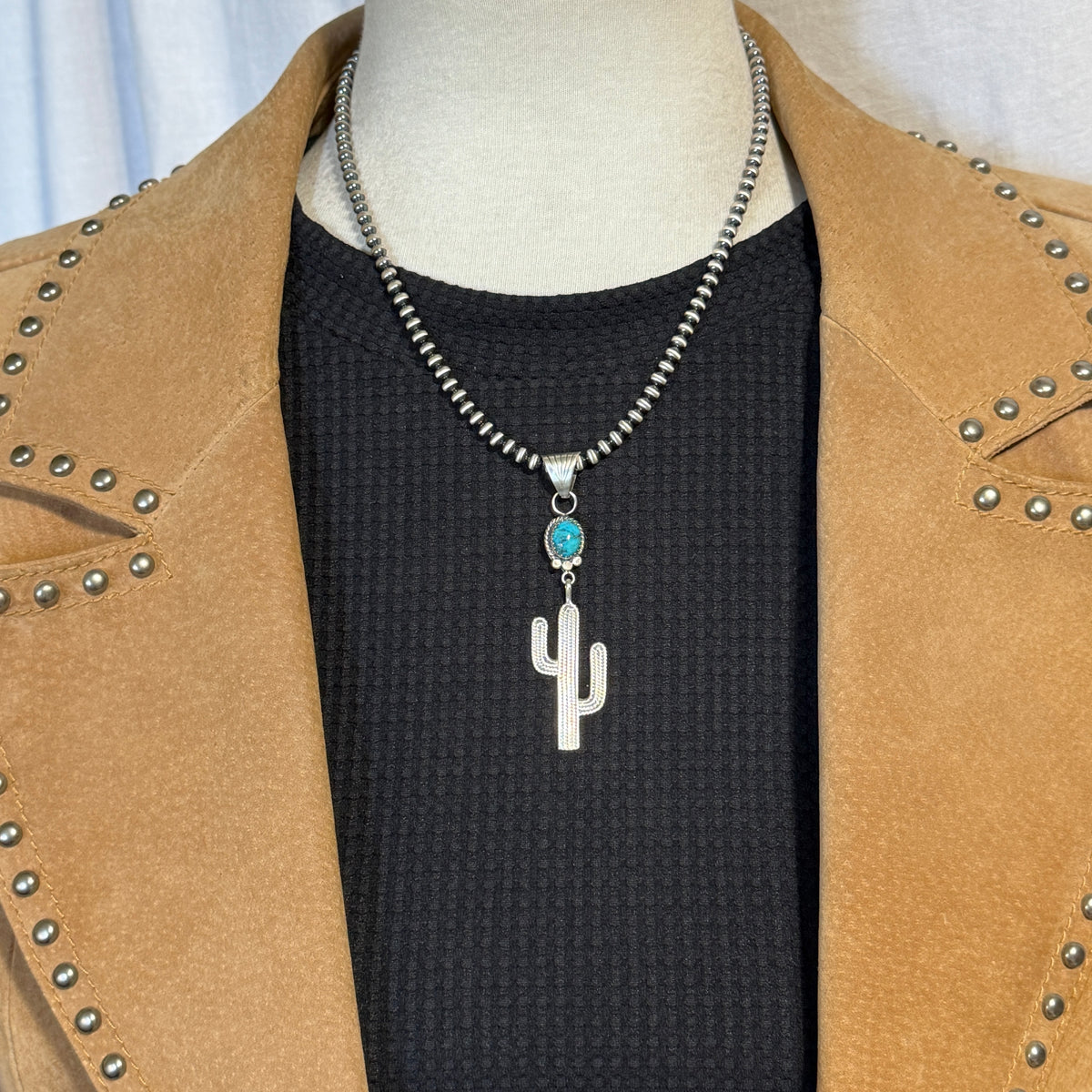 Blue Campitos Turquoise Cactus Pendant Sharon McCarthy Navajo Sterling Silver PD8