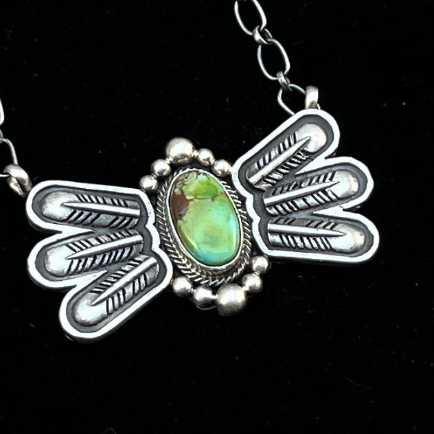 17 1/2"Sonoran Turquoise Necklace Feather sterling silver Navajo Verley Betone boho 10
