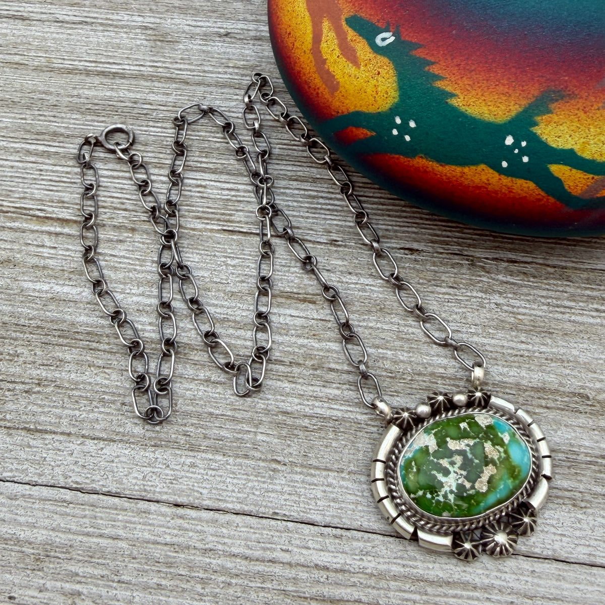 Sonoran turquoise station necklace Sterling Silver Navajo Samuel Yellowhair NK37
