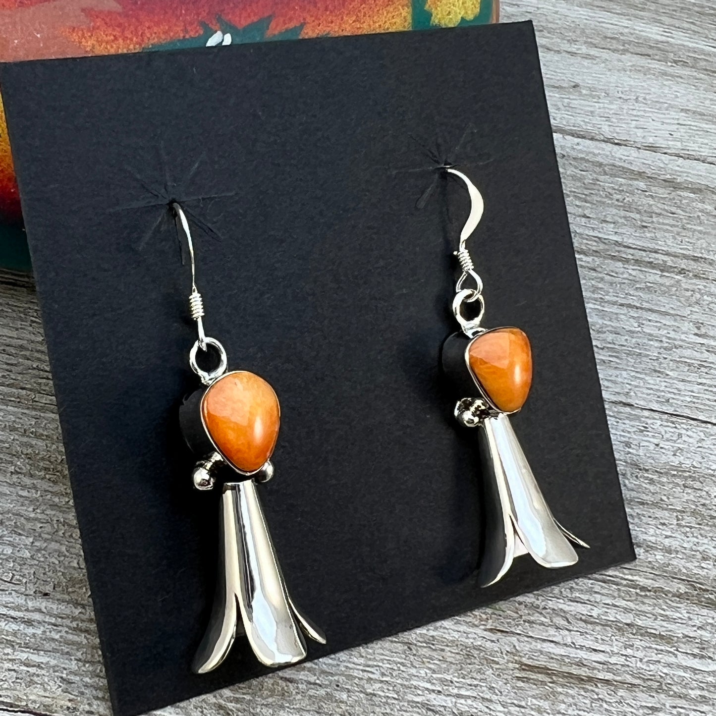 Orange Spiny Shell Sterling silver Squash blossom earrings, Navajo handmade Dorothy Lee