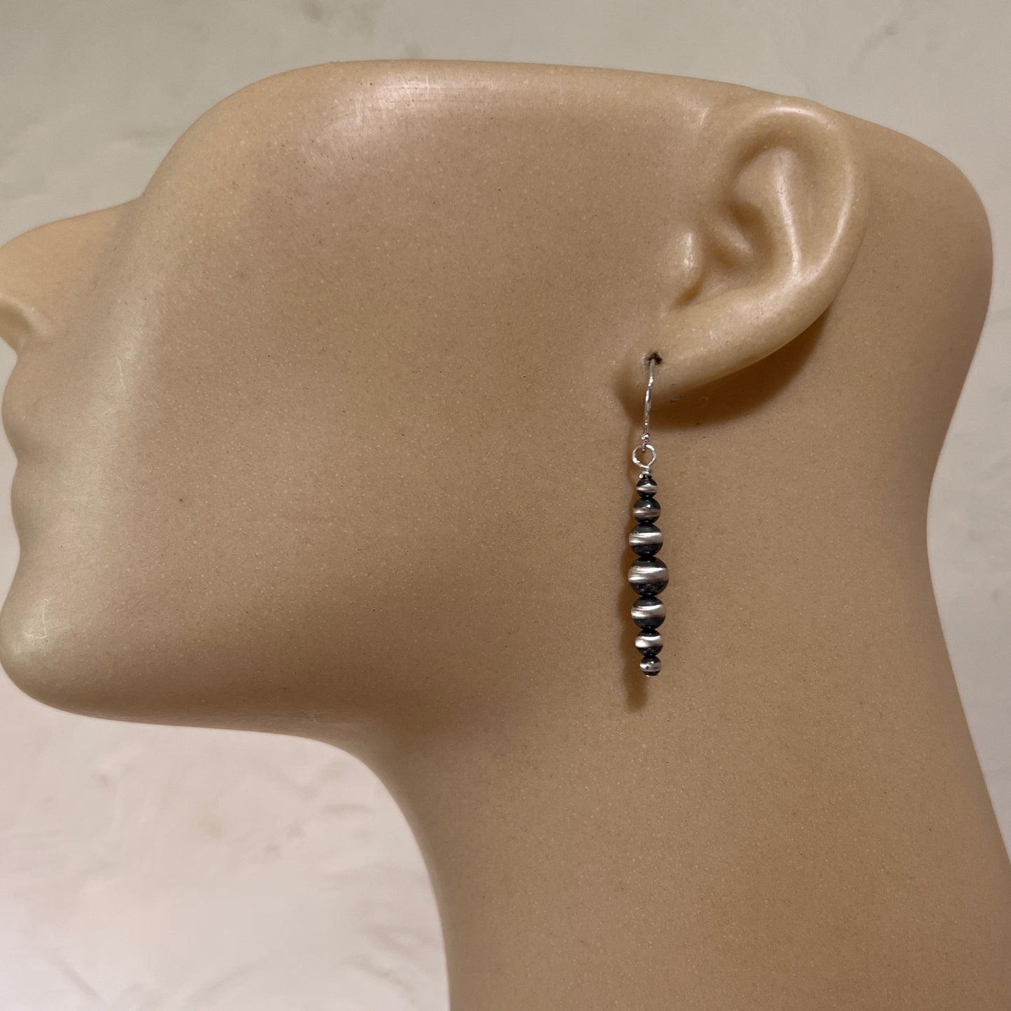 Graduated Sterling Silver Oxidized Pearl Earrings, Southwest Silver beads, 3mm 4mm 5mm 6mm