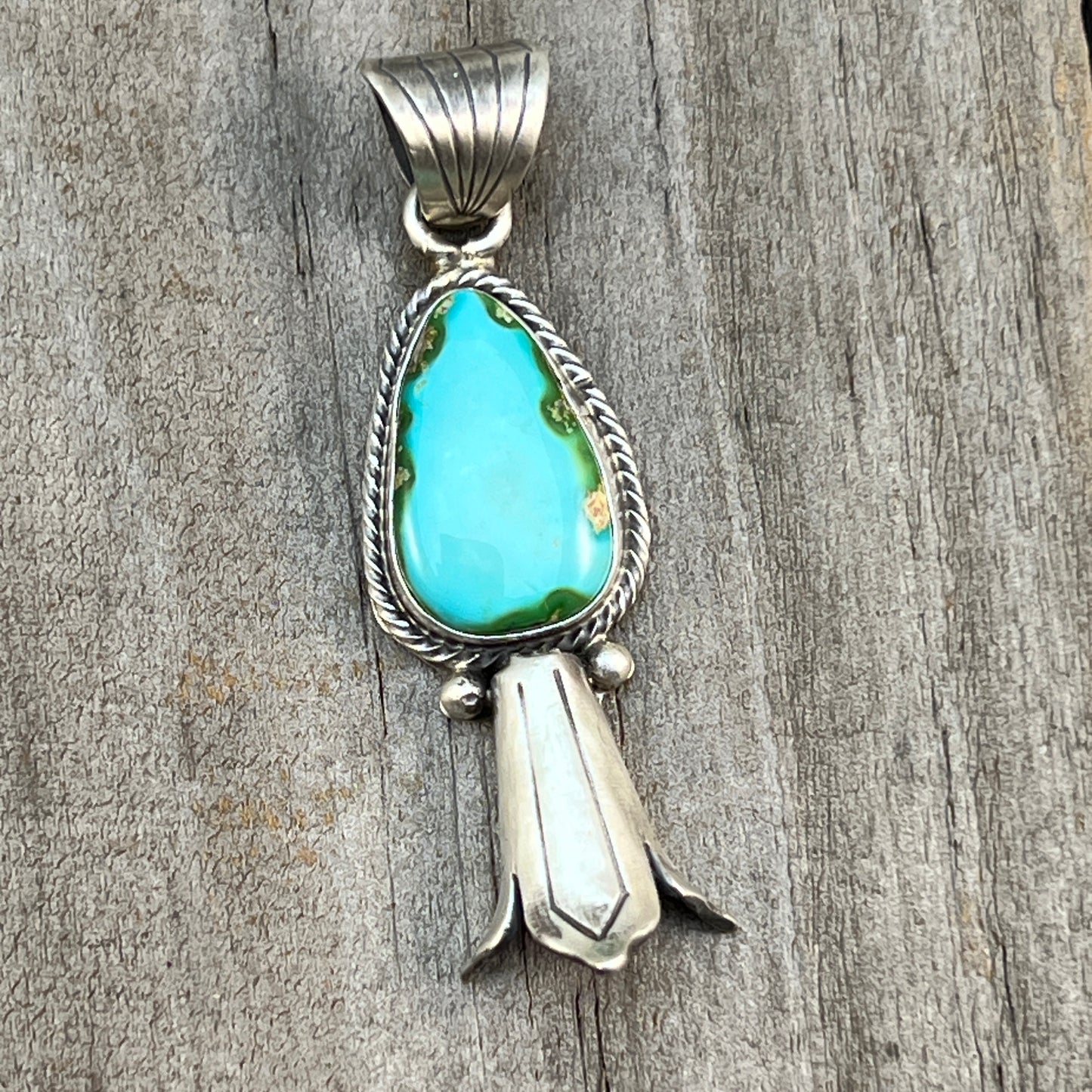 Sonoran Gold Turquoise Squash Blossom Pendant Adrienne Gordon Sterling Silver 509