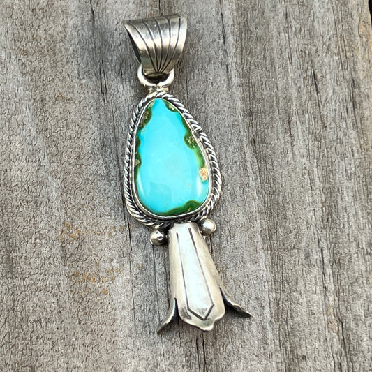Sonoran Gold Turquoise Squash Blossom Pendant Adrienne Gordon Sterling Silver 509