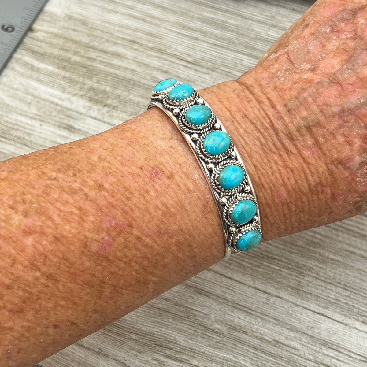 6 3/4" Campitos Turquoise Cuff Bracelet Sterling Silver Verley Betone BR43