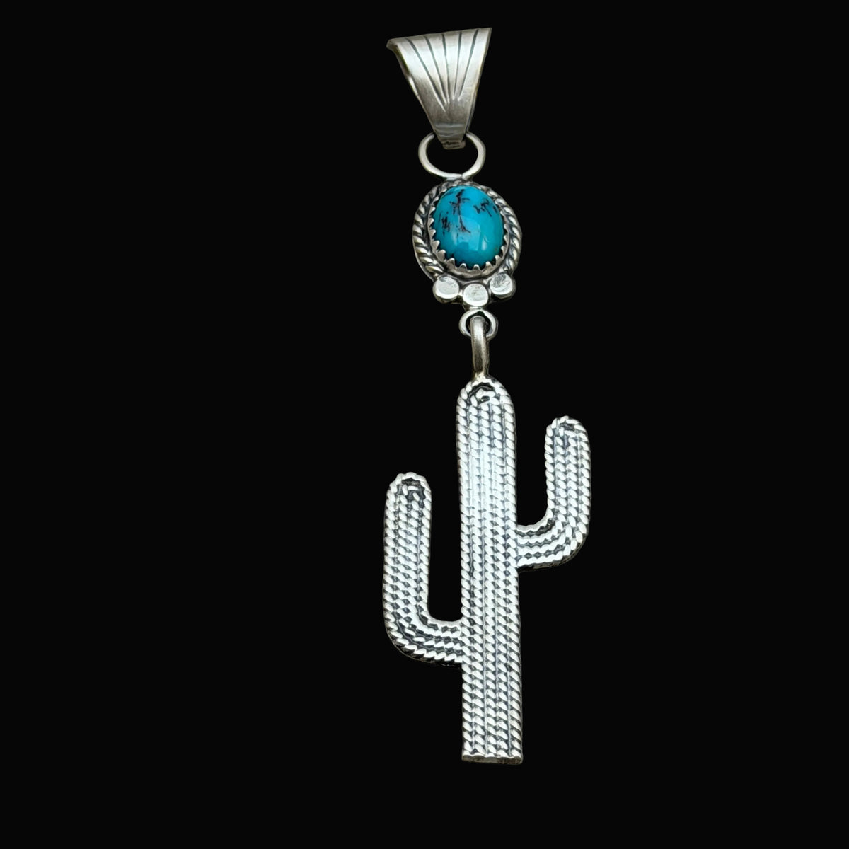 Blue Campitos Turquoise Cactus Pendant Sharon McCarthy Navajo Sterling Silver PD9