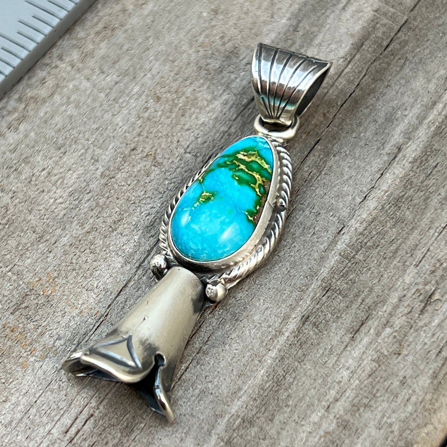 Sonoran Gold Turquoise Squash Blossom Pendant Adrienne Gordon Sterling Silver 507