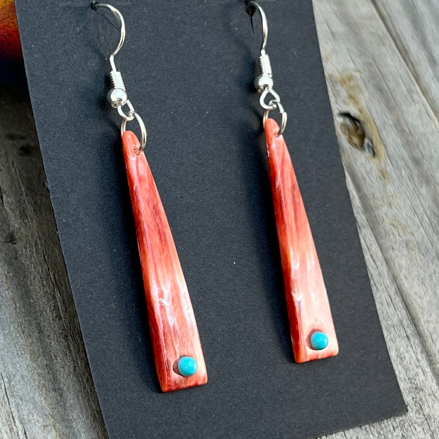 Red Spiney Oyster Shell Earrings Turquoise Zuni handmade Jesus Espino 681
