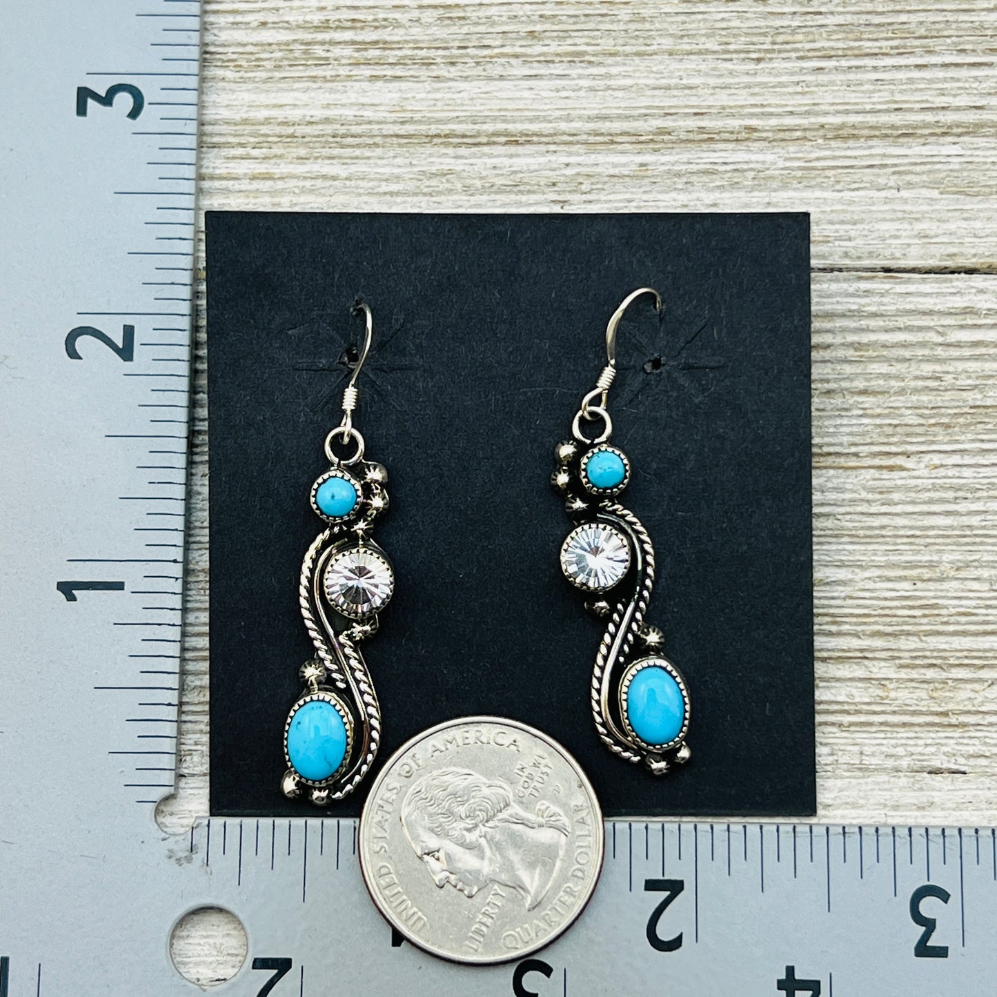 Blue Turquoise Cubic Zirconia CZ Dangle Earrings Sterling Silver Jimmy garcia ER64