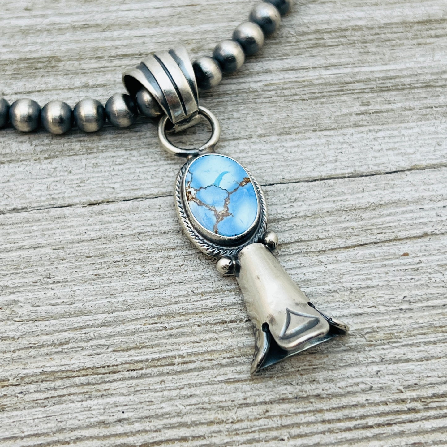 16" Golden Hills Turquoise Squash Blossom Necklace Sharon McCarthy Sterling silver NK7