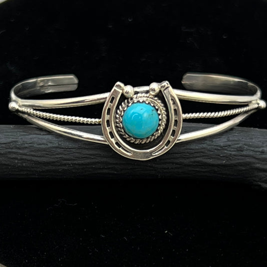 6 1/4" Kingman Turquoise Horseshoe Cuff Bracelet Sterling Silver Letricia Largo BR52