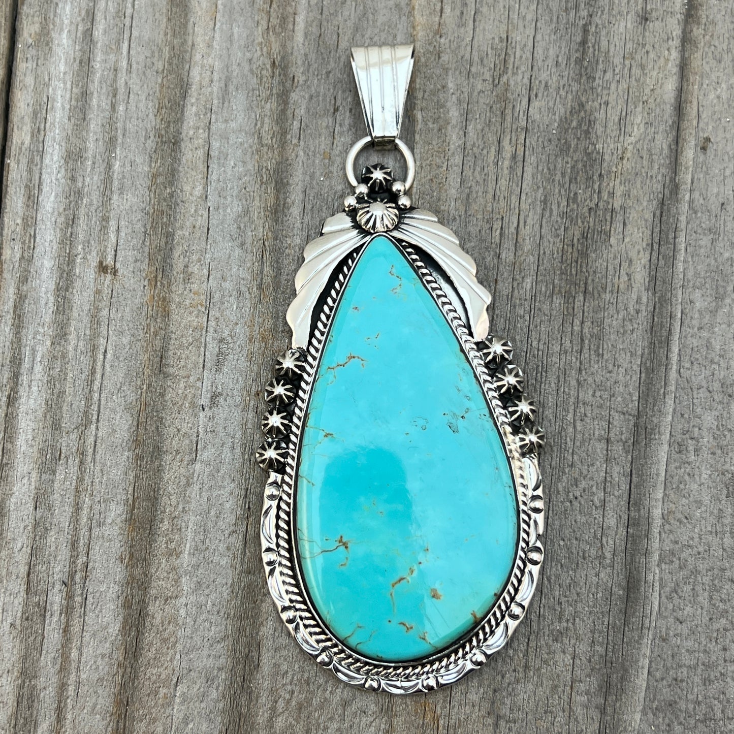 Light Blue Kingman Turquoise pendant sterling silver Arlene Lewis Navajo 791